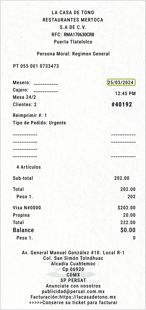 Ticket Fecha